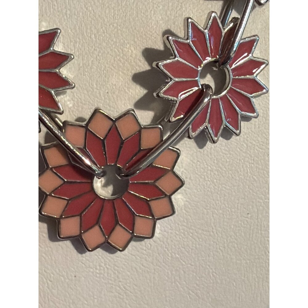 Christopher Banks Silver Tone Necklace Pink Enamel Flowers Paperclip Chain 22" - Picture 2 of 5